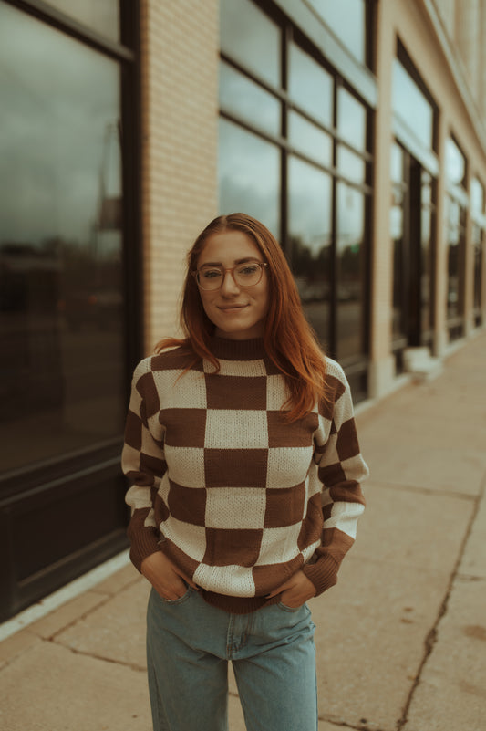 Checkered Sweater - Coffee