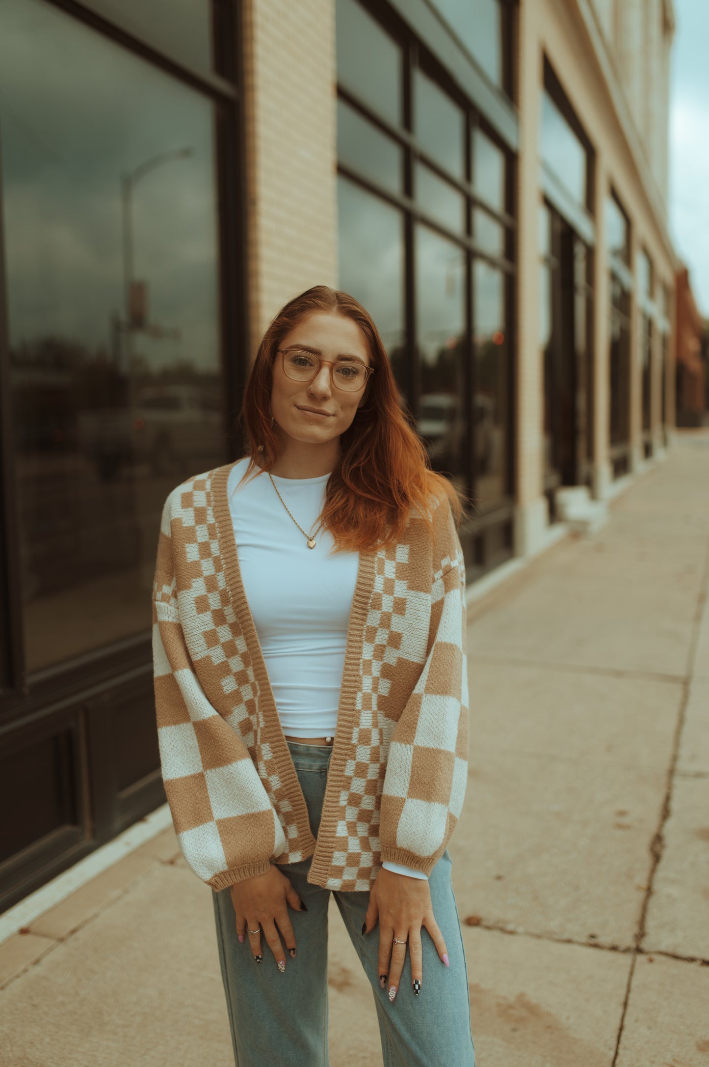 Checkered Khaki Cardigan