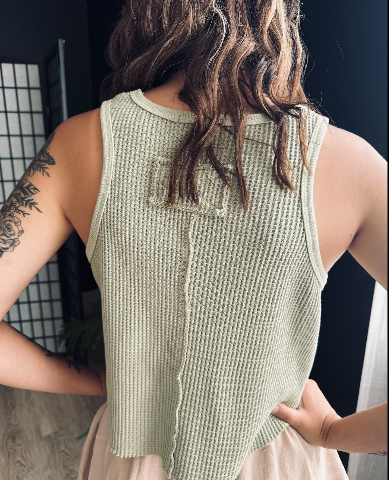 Sage Green Waffle Knit Top