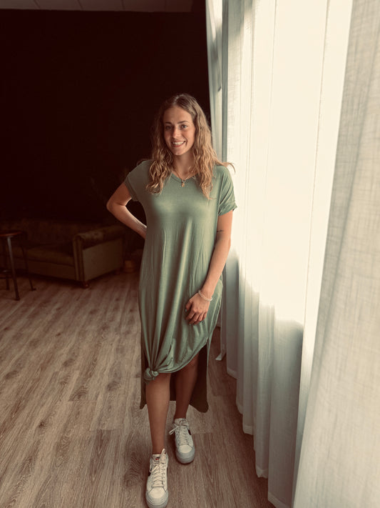 V-Neck Pocketed Maxi Shirt Dress